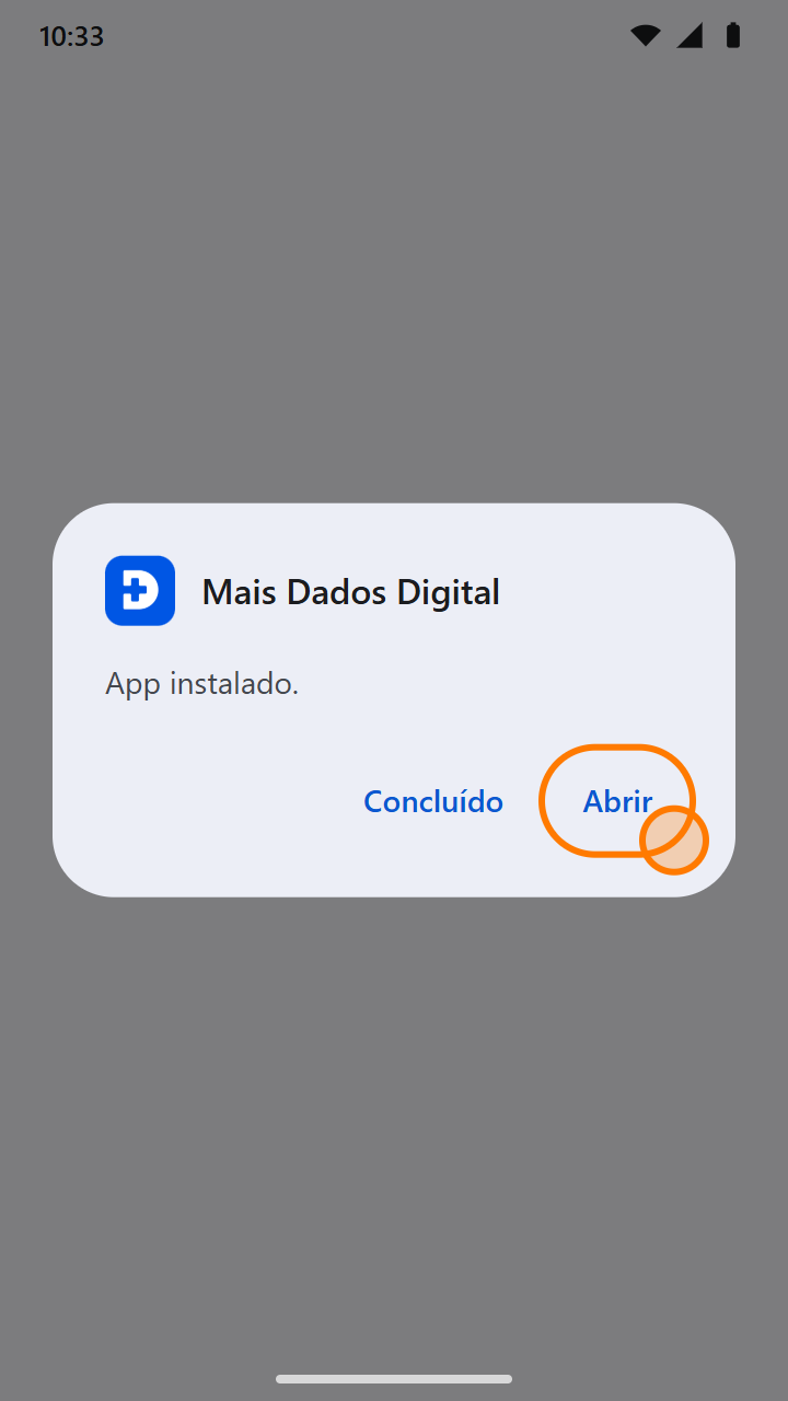 Mensagem App instalado, com o botão Abrir destacado
